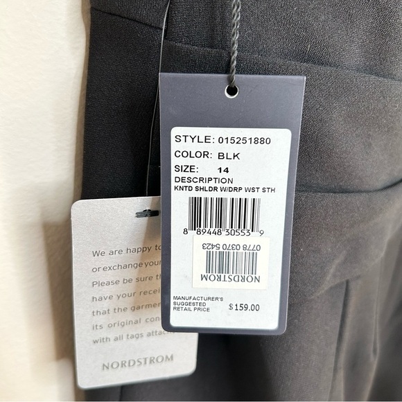 New Adrianna Papell Knotted Shoulder with Draped Waist Sheath Dress Black Sz 14 - Picture 5 of 10